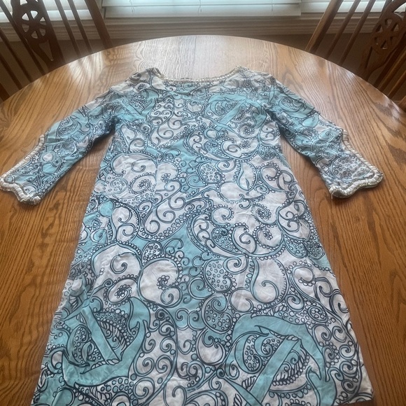 Lilly Pulitzer Sarah Tunic Dress Beaded Jeweled Neck Line Sleeves M Pale Blue - Picture 11 of 11